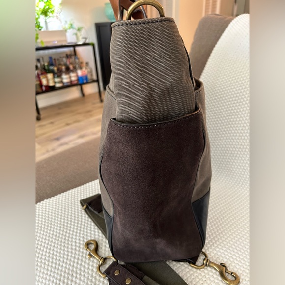 Coach 70945 Bleeker Canvas Utility Tote Olive Canvas Black Leather Brown Suede - Picture 3 of 14